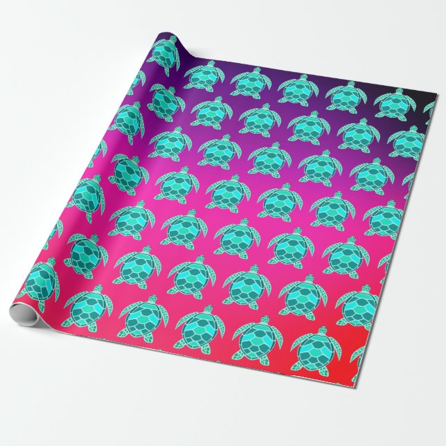 Pretty Blue green turquoise teal turtles pattern  Wrapping Paper (Unrolled)