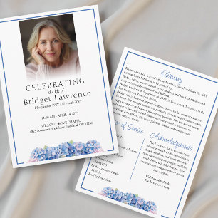 Pretty blue hydrangea Celebrating life - funeral Program