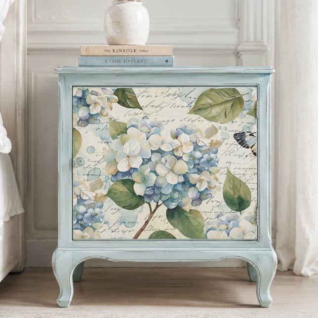 Pretty Blue Hydrangea Ephemera Script Decoupage Tissue Paper (Creator Uploaded)