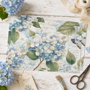 Pretty Blue Hydrangea Ephemera Script Decoupage Tissue Paper