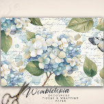 Pretty Blue Hydrangea Ephemera Script Decoupage Tissue Paper<br><div class="desc">Unveil a touch of classic beauty with our Vintage Watercolor Hydrangea Blue & butterfly Decoupage Tissue Paper. This exquisite piece is an ode to the grace of old-world charm: - 💐 Captivating watercolor hydrangeas, rendered in a stunning gradient of blues and white - 📜 Aged script background that whispers tales...</div>