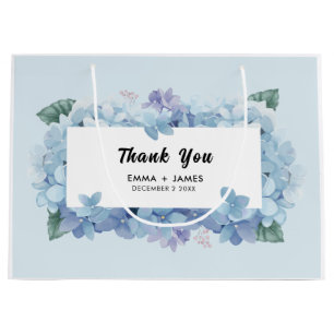 Pretty Blue Hydrangeas Script Wedding Thank You  Large Gift Bag