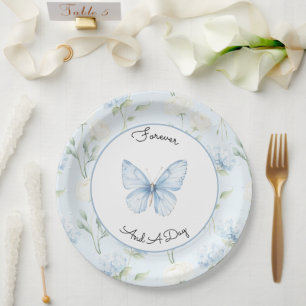 Pretty Blue Hyndrangea Flowers Wedding Paper Plate