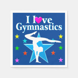 PRETTY BLUE I LOVE GYMNASTICS PARTY NAPKINS