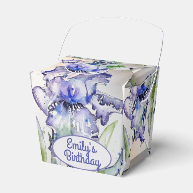 Pretty Blue Iris Floral Birthday Cake Favour Box (Front Side)