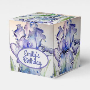 Pretty Blue Iris Floral Birthday Cake Favour Box