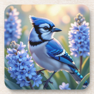 Pretty Blue Jay and Lilacs Coaster