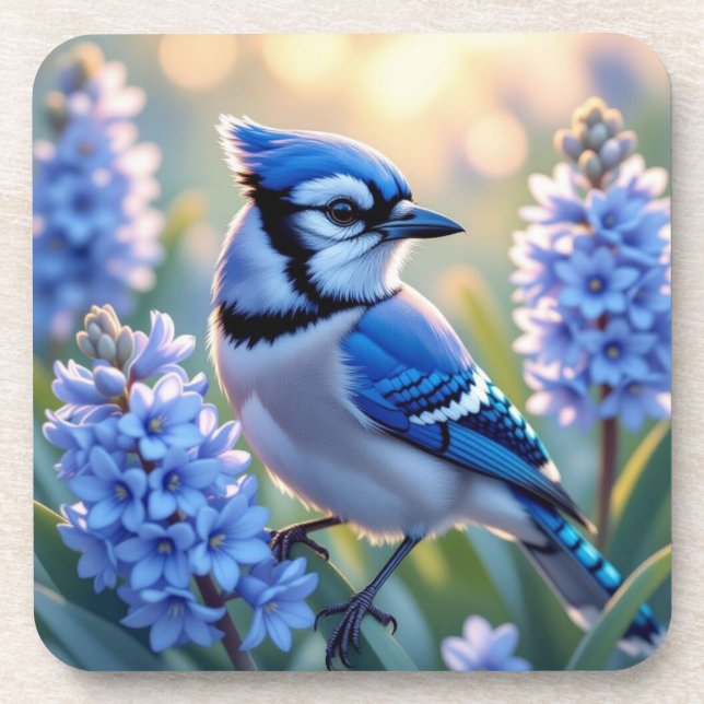 Pretty Blue Jay and Lilacs  Coaster (Front)
