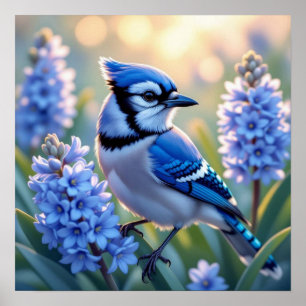 Pretty Blue Jay and Lilacs  Poster