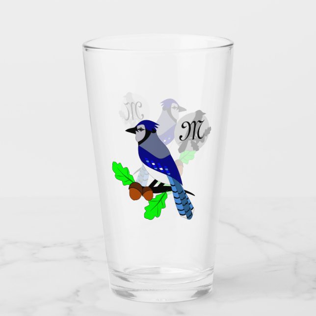 Pretty Blue Jay Bird Glass (Front)