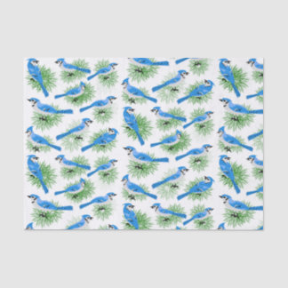 Pretty Blue Jays in Pine Tree unique birds Tissue Paper