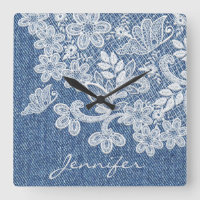 Pretty Blue Jean Denim Lace Wall Clock