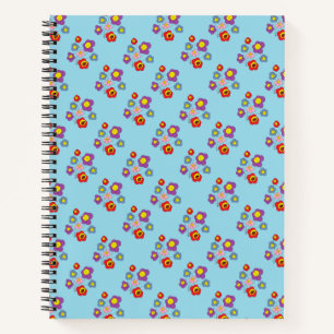 Pretty Blue Ladybug and Flowers Pattern Notebook