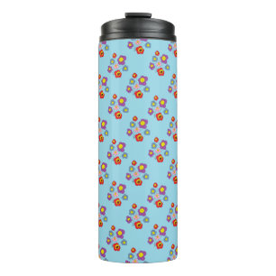Pretty Blue Ladybug and Flowers Pattern Thermal Tumbler