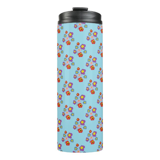 Pretty Blue Ladybug and Flowers Pattern Thermal Tumbler (Front)