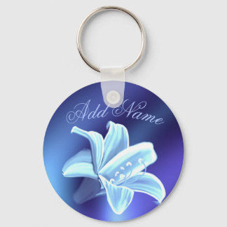 Pretty Blue Lily Flower Personalized Keychain