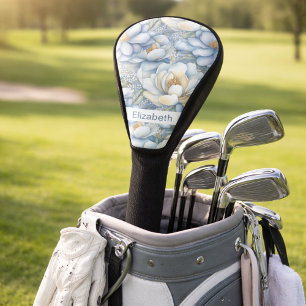 Pretty Blue Magnolia and Peony Personalized Golf Head Cover