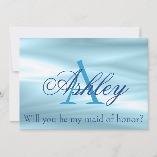 Pretty Blue Maid of Honour Proposal Monogram Invitation (Front)