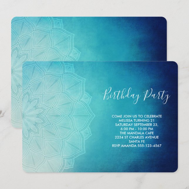 Pretty Blue Mandala Abstract Birthday Party Invitation (Front/Back)