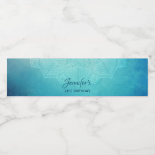Pretty Blue Mandala Abstract Birthday Water Bottle Label