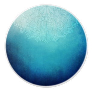 Pretty Blue Mandala Abstract Ceramic Knob