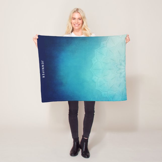 Pretty Blue Mandala Abstract Fleece Blanket (In Situ)