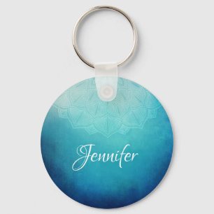 Pretty Blue Mandala Abstract Keychain