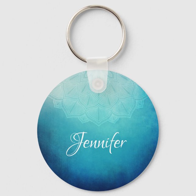 Pretty Blue Mandala Abstract Keychain (Front)