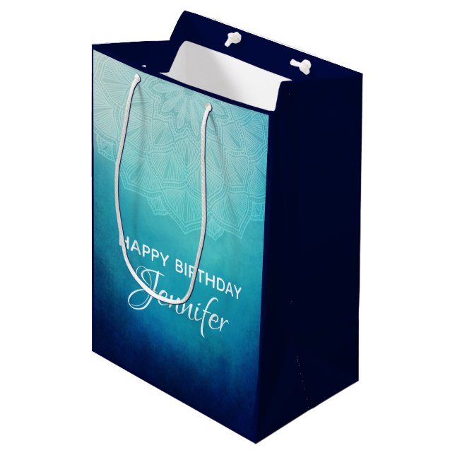 Pretty Blue Mandala Abstract Medium Gift Bag (Front Angled)