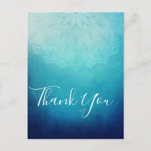 Pretty Blue Mandala Abstract Thank You Postcard (Front)