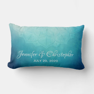 Pretty Blue Mandala Abstract Wedding Lumbar Pillow