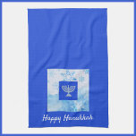Pretty Blue Menorah Hanukkah Kitchen Towel<br><div class="desc">Lovely menorah graphic with "HAPPY HANUKKAH" in script lettering. Pretty in any kitchen!</div>