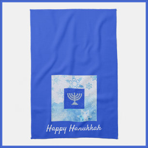 Pretty Blue Menorah Hanukkah Kitchen Towel