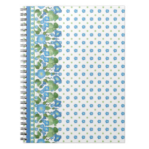 Pretty Blue Morning Glory Border Spiral Notebook