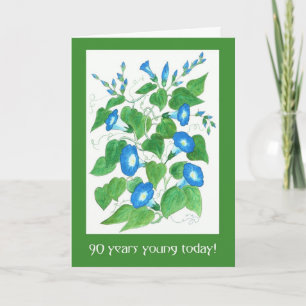 Pretty Blue Morning Glory Flowers 90th Birthday Card