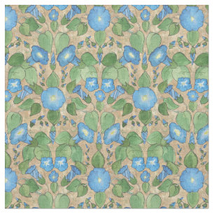 Pretty Blue Morning Glory on Taupe Floral Fabric