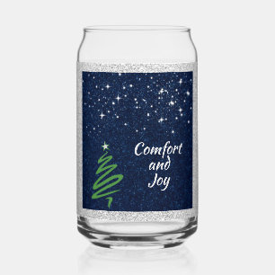 Pretty Blue Night Winter Christmas Tree Scene Can Glass