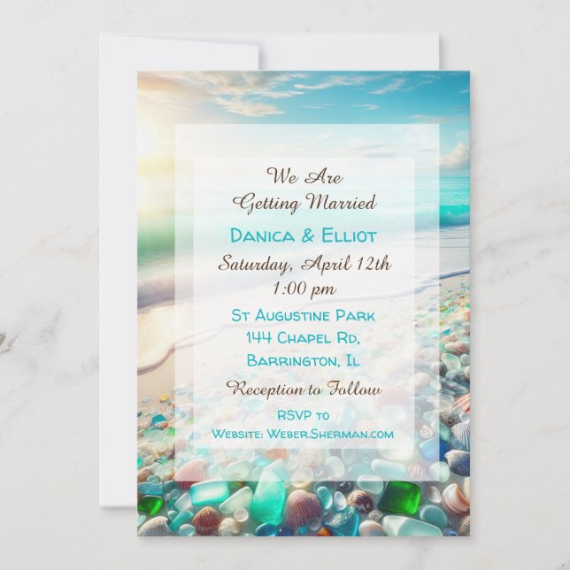 Pretty Blue Ocean Waves and Sea Glass  Invitation (Front)