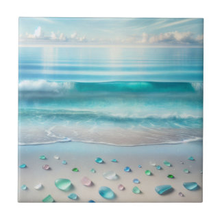 Pretty Blue Ocean Waves and Sea Glass  Tile