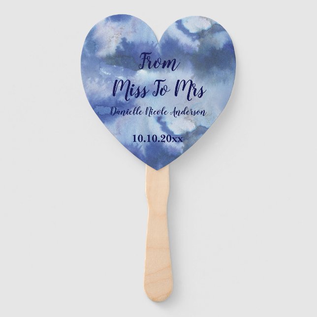 Pretty Blue Ombre Watercolor Wedding Shower Chic Hand Fan (Front)