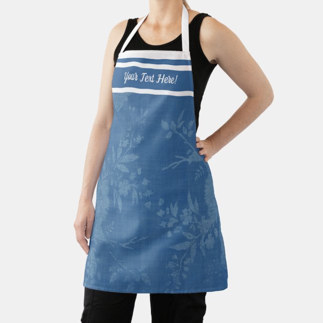 Pretty Blue on Blue Floral Pattern Apron (Insitu)