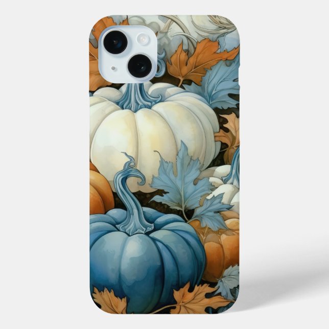 PRETTY BLUE ORANGE WHITE FALL AUTUMN PUMPKINS Case-Mate iPhone CASE (Back)