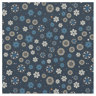 Pretty Blue Orange White Scandinavian Snowflakes Fabric