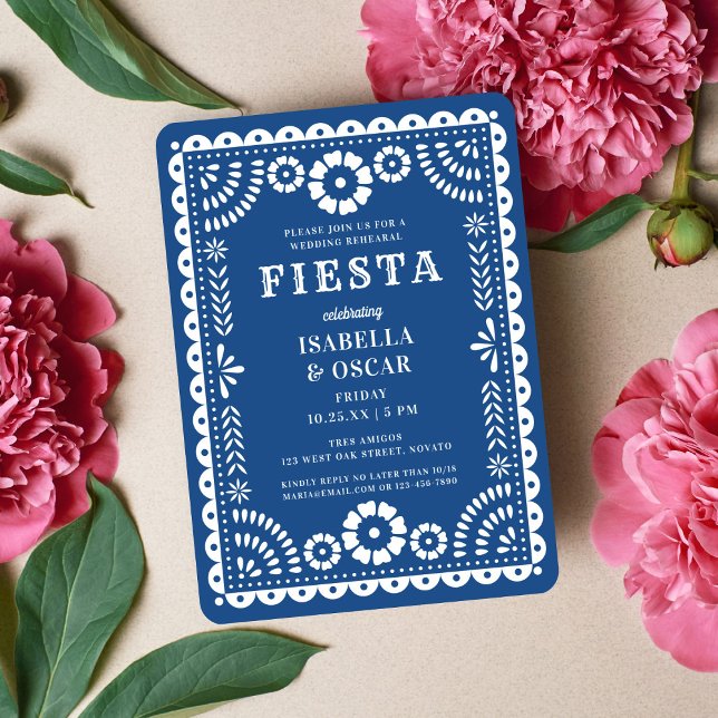 Pretty Blue Papel Picado Wedding Rehearsal Dinner Invitation (Creator Uploaded)