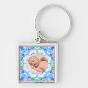 Pretty Blue Pastels Custom Photo Grandparents Day Keychain