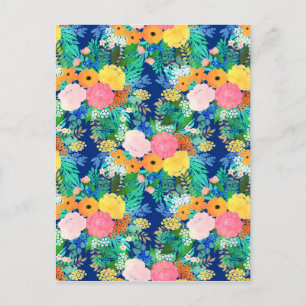 Pretty Blue Pink Flowers Boho Design Holiday Postcard