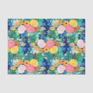 Pretty Blue Pink Flowers Boho Design Tissue Paper