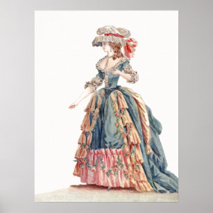Pretty Blue & Pink Regency French Fashion Drawing Poster