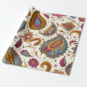 Pretty Blue Pink Tan Mix  Floral  Paisley Pattern  Wrapping Paper