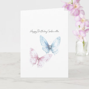 Pretty Blue Pink White Butterflies Birthday  Card